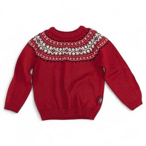 E Land Ivy Spirit Wool Blend Fair Isle Knit Sweater Red And White Size 4t